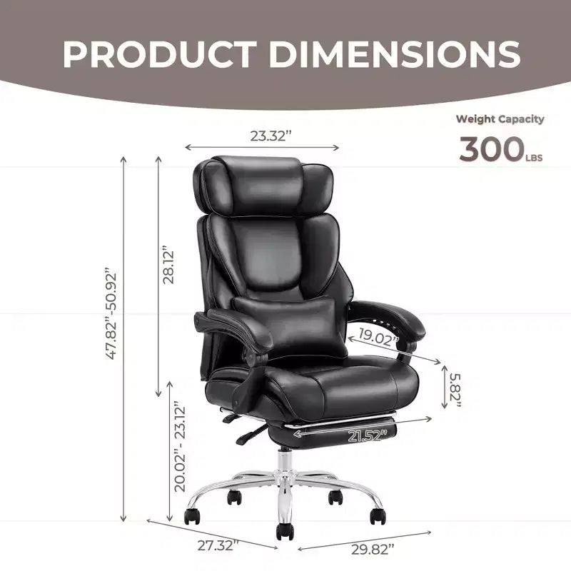 Chaise de bureau haute Ora Maison avec repose-pieds, inclinable, en cuir, pour siestes et travail, noir