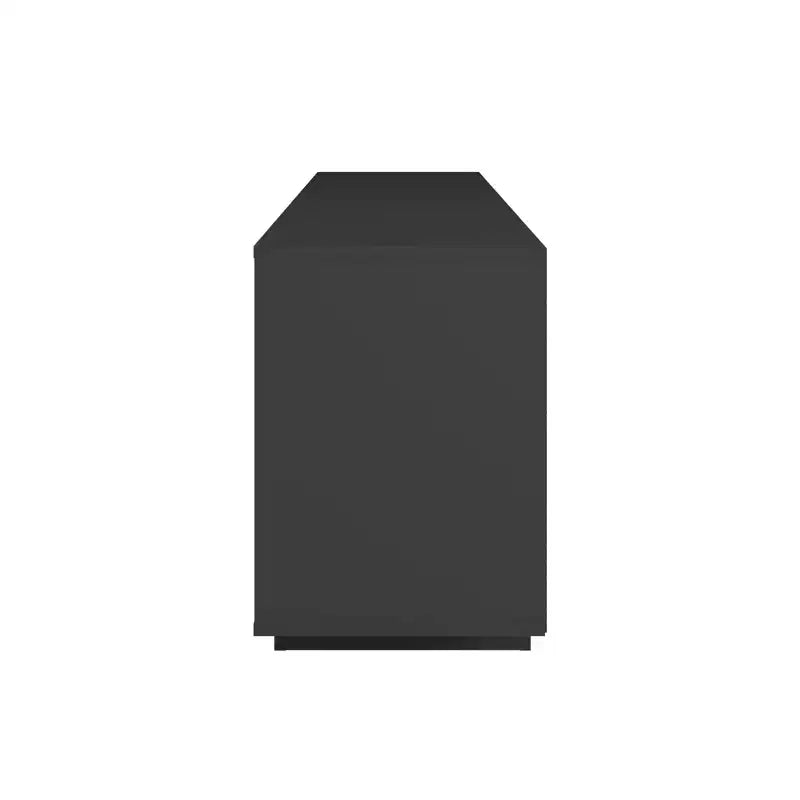 Meuble TV moderne d'inspiration médiévale JVNOXK avec deux étagères ouvertes. Portes à motifs et lignes épurées. Convient aux téléviseurs jusqu'à 70 pouces. Noir