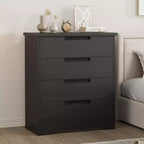 4-Drawer Black Dresser with Embedded Handles - Modern Wooden Chest of Drawers for Bedroom Living Room Nursery