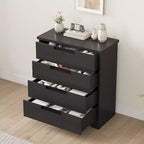 Commode noire à 4 tiroirs avec poignées encastrées - Commode moderne en bois pour chambre à coucher, salon, chambre d'enfant