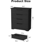 Commode noire à 4 tiroirs avec poignées encastrées - Commode moderne en bois pour chambre à coucher, salon, chambre d'enfant