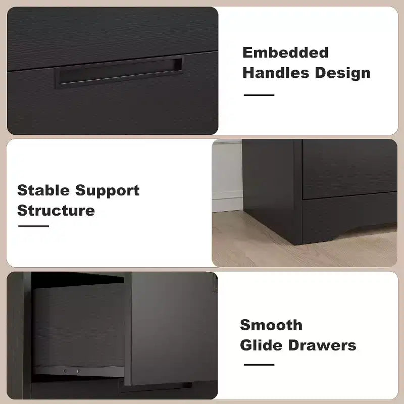 Commode noire à 4 tiroirs avec poignées encastrées - Commode moderne en bois pour chambre à coucher, salon, chambre d'enfant