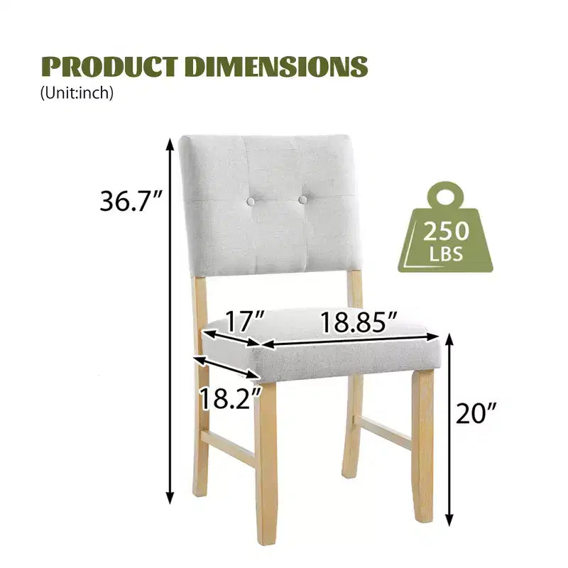 Lot de 4 chaises de salle à manger tapissées en tissu avec pieds en bois massif et sièges rembourrés