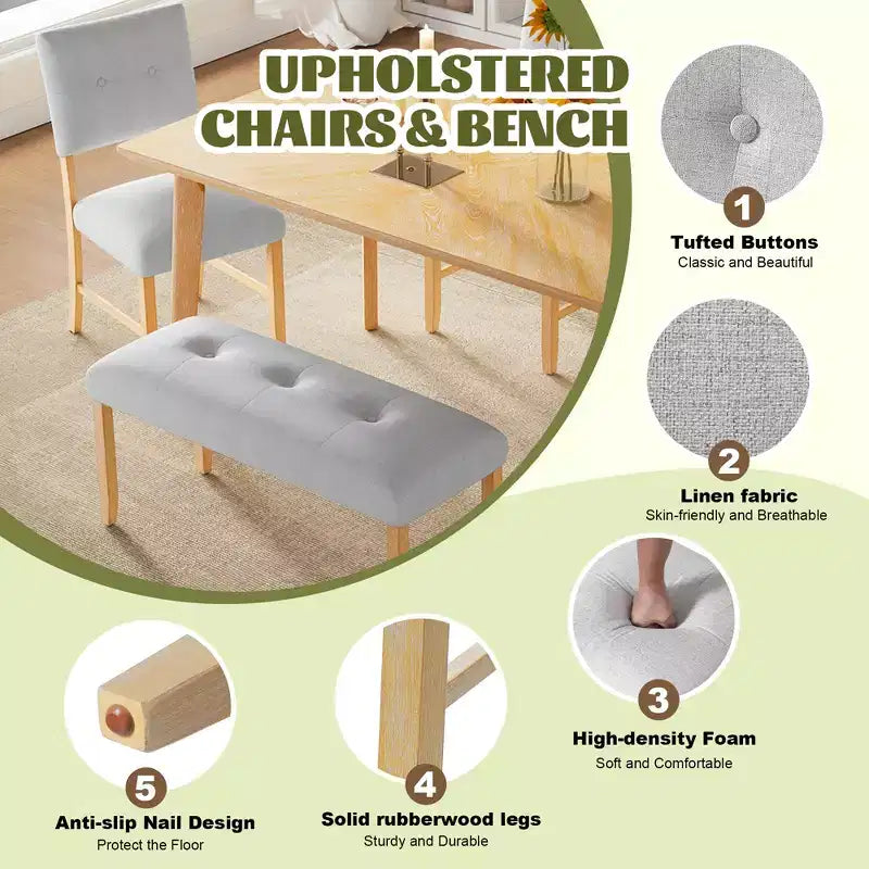 Lot de 4 chaises de salle à manger tapissées en tissu avec pieds en bois massif et sièges rembourrés