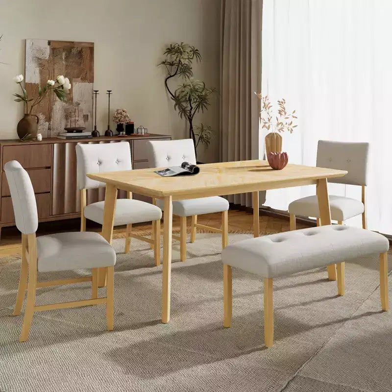 Lot de 4 chaises de salle à manger tapissées en tissu avec pieds en bois massif et sièges rembourrés