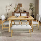 Lot de 4 chaises de salle à manger tapissées en tissu avec pieds en bois massif et sièges rembourrés