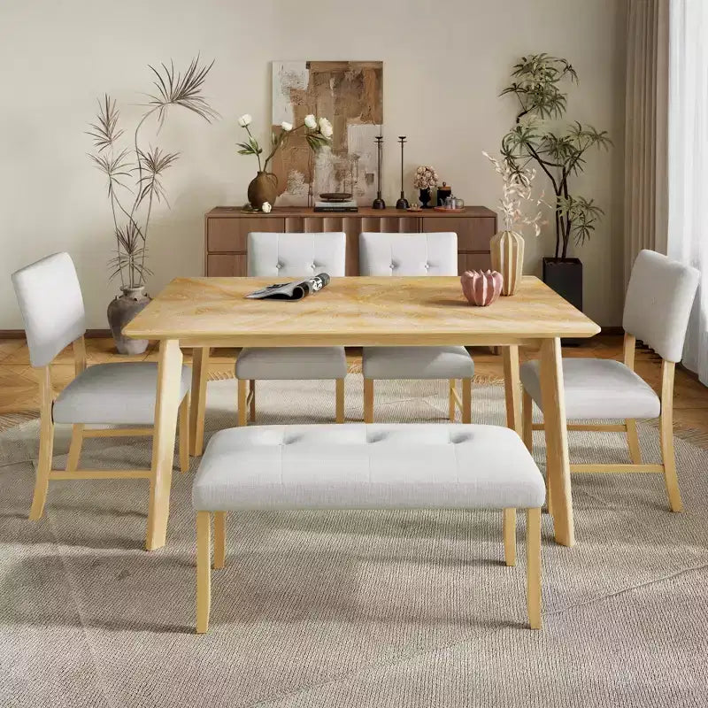 Lot de 4 chaises de salle à manger tapissées en tissu avec pieds en bois massif et sièges rembourrés