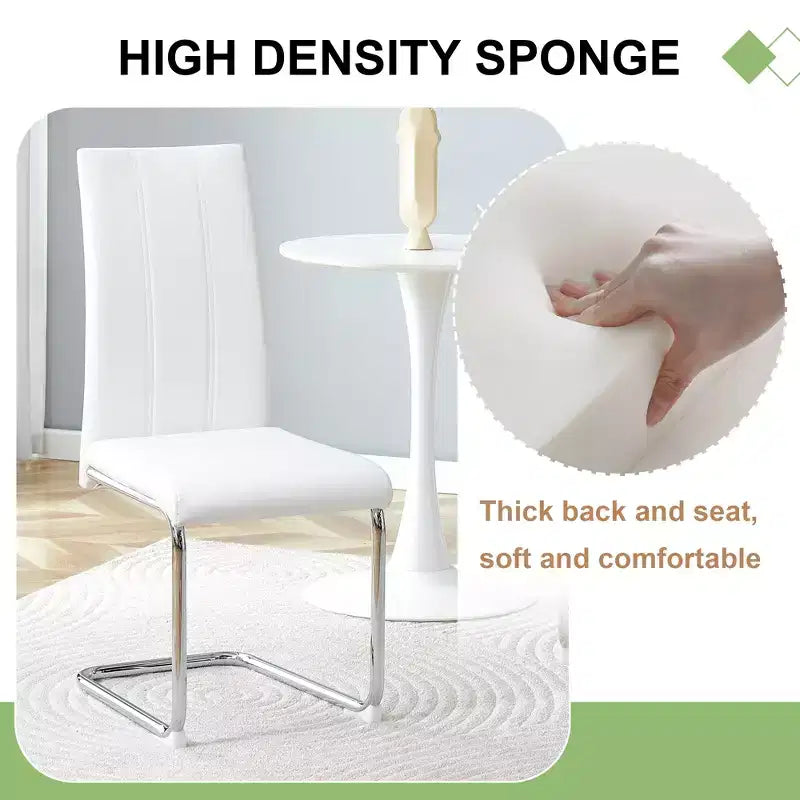 Lot de 4 chaises de salle à manger avec revêtement en PU, dossier haut et pieds en métal chromé
