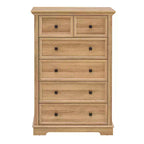 Commode à 6 tiroirs avec poignées métalliques modernes et plateau en bois massif pour l'organisation du rangement dans la chambre à coucher