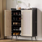 Rattan Shoe Cabinet, 5-Tier Shoe Storage Cabinet with Heavy Duty Metal Legs, Farmhouse Shoes Organizer for Entryway Hallway Living Room,black
