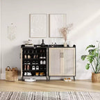 Meuble à chaussures en rotin, meuble de rangement à chaussures à 5 niveaux avec pieds en métal robustes, organisateur de chaussures de style ferme pour entrée, couloir, salon, noir