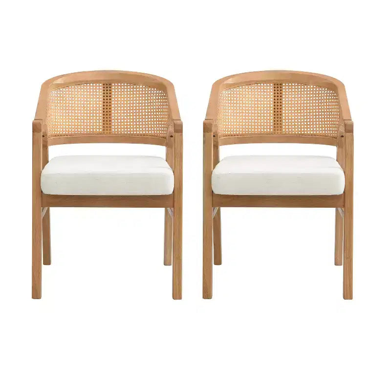 Christopher Knight Home Samson, chaises de salle à manger en bois d'hévéa et tissu, dossier incurvé en rotin (lot de 2)