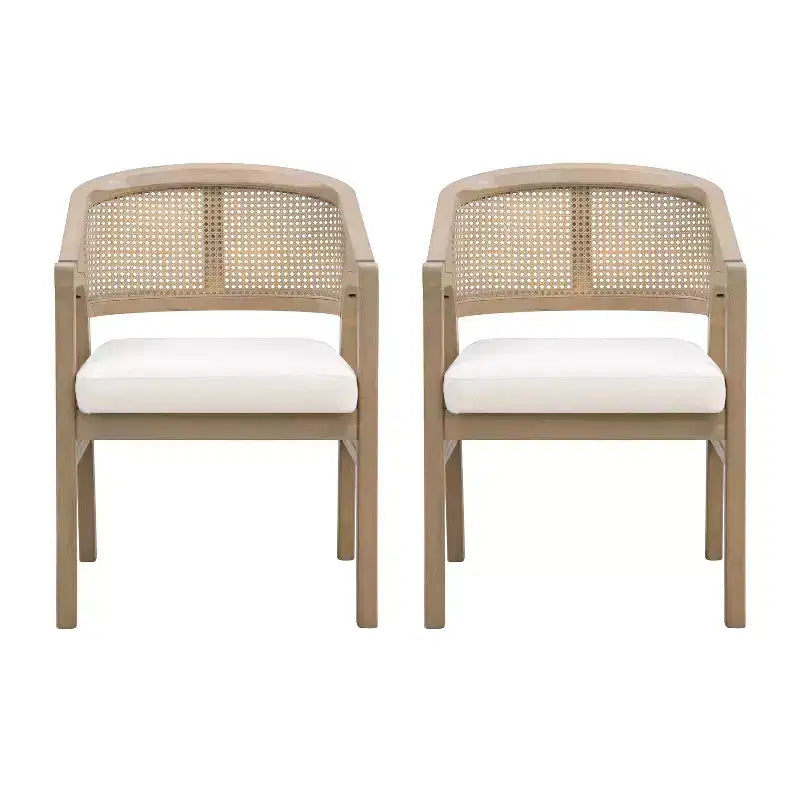 Christopher Knight Home Samson, chaises de salle à manger en bois d'hévéa et tissu, dossier incurvé en rotin (lot de 2)