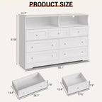 Commode de Chambre, Commode en Bois à 7 Tiroirs avec LED et 2 Niches de Rangement Ouvertes, Large Commodes pour Salon, Placard, Chambre d'Enfant