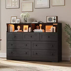 Commode de Chambre, Commode en Bois à 7 Tiroirs avec LED et 2 Niches de Rangement Ouvertes, Large Commodes pour Salon, Placard, Chambre d'Enfant