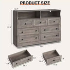 Commode de Chambre, Commode en Bois à 7 Tiroirs avec LED et 2 Niches de Rangement Ouvertes, Large Commodes pour Salon, Placard, Chambre d'Enfant