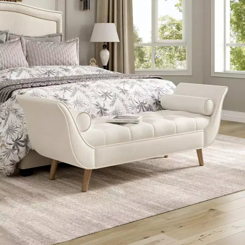 Modern Velvet End of Bed Bench for Bedroom, Button Tufted Bedroom Bench Seat with Solid Wood Legs for Living Room or Entryway-Panipeachy
