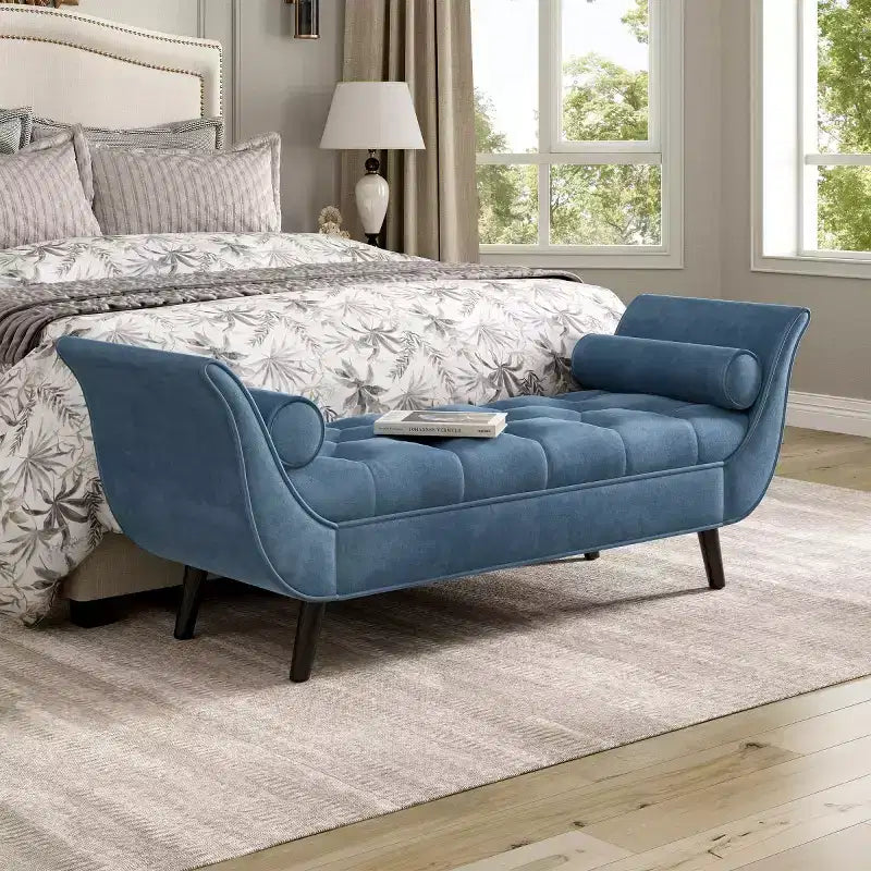 Banc de bout de lit moderne en velours pour chambre à coucher, banc capitonné avec pieds en bois massif pour salon ou entrée - Panipeachy