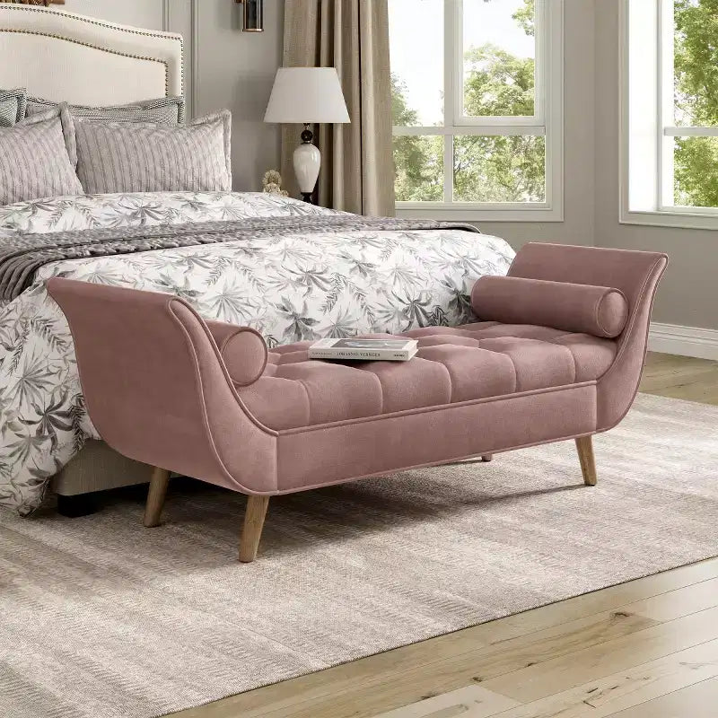 Banc de bout de lit moderne en velours pour chambre à coucher, banc capitonné avec pieds en bois massif pour salon ou entrée - Panipeachy