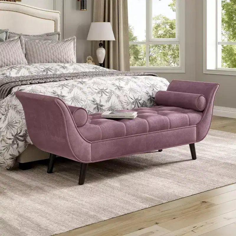 Banc de bout de lit moderne en velours pour chambre à coucher, banc capitonné avec pieds en bois massif pour salon ou entrée - Panipeachy
