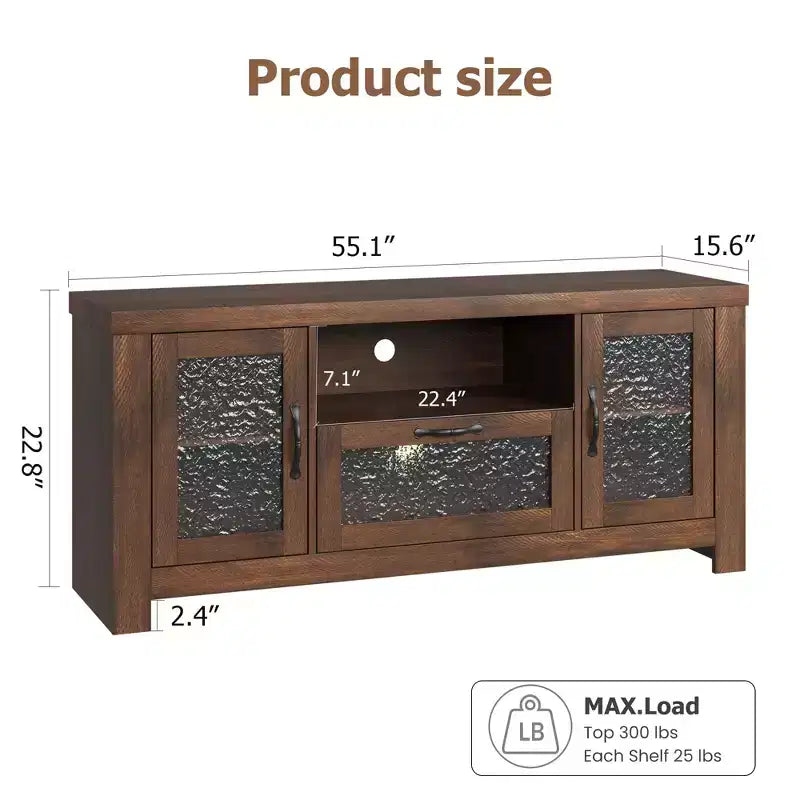 Meuble TV de ferme pour téléviseurs jusqu'à 60 pouces, meuble de divertissement avec porte en acrylique, armoires de rangement, console TV robuste pour salon et chambre.