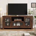 Meuble TV de ferme pour téléviseurs jusqu'à 60 pouces, meuble de divertissement avec porte en acrylique, armoires de rangement, console TV robuste pour salon et chambre.
