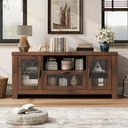 Meuble TV de ferme pour téléviseurs jusqu'à 60 pouces, meuble de divertissement avec porte en acrylique, armoires de rangement, console TV robuste pour salon et chambre.