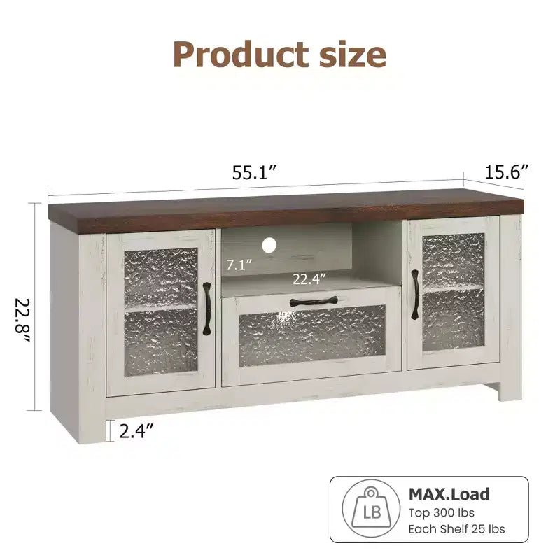 Meuble TV de ferme pour téléviseurs jusqu'à 60 pouces, meuble de divertissement avec porte en acrylique, armoires de rangement, console TV robuste pour salon et chambre.
