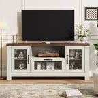 Meuble TV de ferme pour téléviseurs jusqu'à 60 pouces, meuble de divertissement avec porte en acrylique, armoires de rangement, console TV robuste pour salon et chambre.