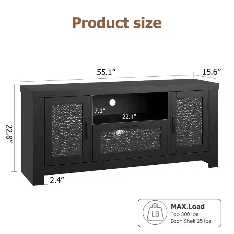 Meuble TV de ferme pour téléviseurs jusqu'à 60 pouces, meuble de divertissement avec porte en acrylique, armoires de rangement, console TV robuste pour salon et chambre.
