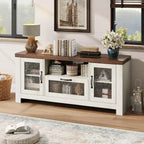 Meuble TV de ferme pour téléviseurs jusqu'à 60 pouces, meuble de divertissement avec porte en acrylique, armoires de rangement, console TV robuste pour salon et chambre.