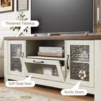 Meuble TV de ferme pour téléviseurs jusqu'à 60 pouces, meuble de divertissement avec porte en acrylique, armoires de rangement, console TV robuste pour salon et chambre.