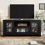 Meuble TV de ferme pour téléviseurs jusqu'à 60 pouces, meuble de divertissement avec porte en acrylique, armoires de rangement, console TV robuste pour salon et chambre.