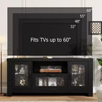 Meuble TV de ferme pour téléviseurs jusqu'à 60 pouces, meuble de divertissement avec porte en acrylique, armoires de rangement, console TV robuste pour salon et chambre.