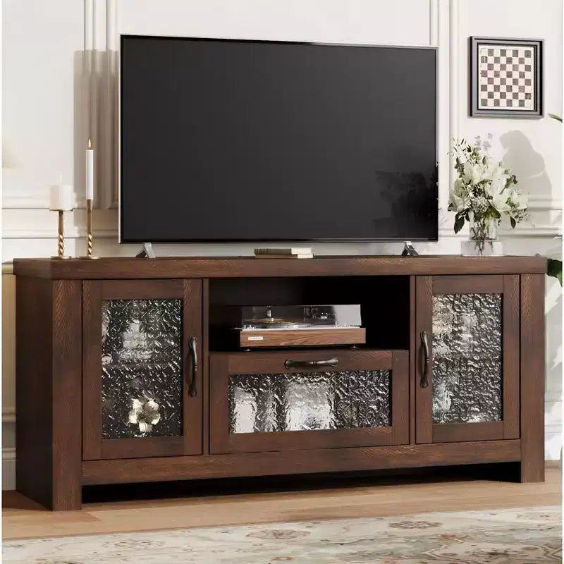 Meuble TV de ferme pour téléviseurs jusqu'à 60 pouces, meuble de divertissement avec porte en acrylique, armoires de rangement, console TV robuste pour salon et chambre.
