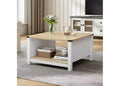 ACOINEL Farmhouse Square Coffee Table for Living Room, Wooden Cocktail Table with Half-Open Storage Compartment, Natural Coffee Table