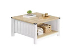 Table basse carrée ACOINEL de style ferme pour salon, table basse en bois avec compartiment de rangement semi-ouvert, table basse naturelle