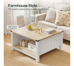 Table basse carrée ACOINEL de style ferme pour salon, table basse en bois avec compartiment de rangement semi-ouvert, table basse naturelle