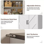 Buffet de cuisine de ferme 69 po | Armoire de rangement autonome avec 4 portes, 2 étagères réglables et support pour micro-ondes pour salle à manger et salon