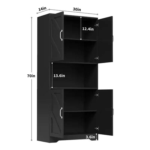 Buffet de cuisine de ferme 69 po | Armoire de rangement autonome avec 4 portes, 2 étagères réglables et support pour micro-ondes pour salle à manger et salon