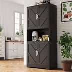 Buffet de cuisine de ferme 69 po | Armoire de rangement autonome avec 4 portes, 2 étagères réglables et support pour micro-ondes pour salle à manger et salon