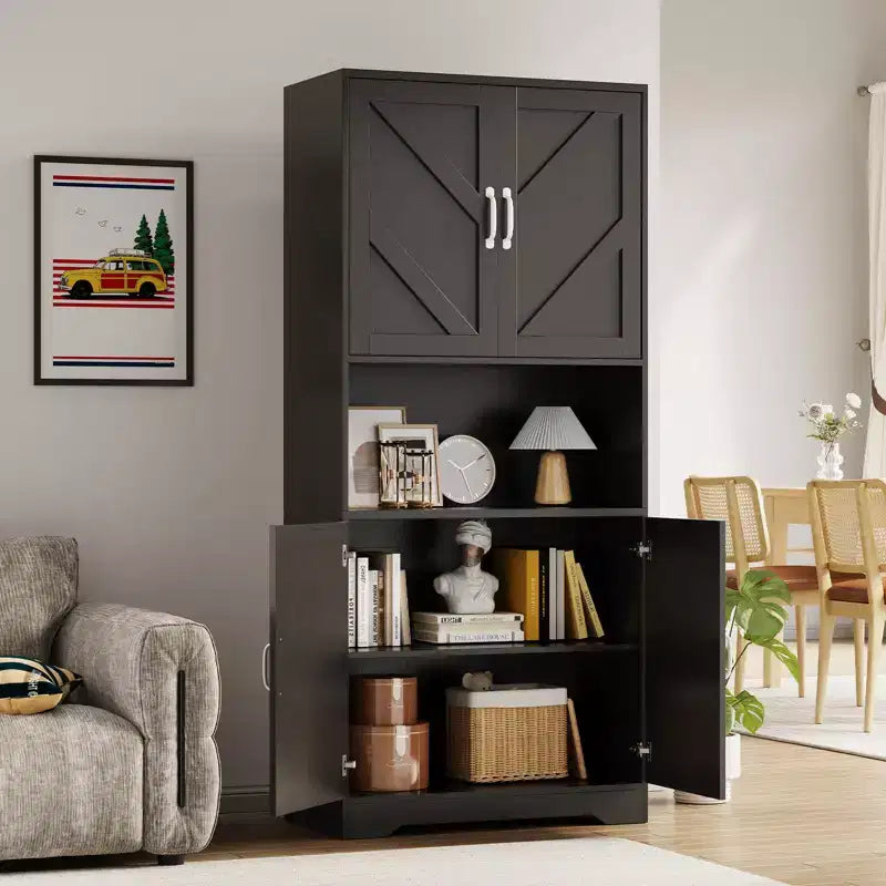Buffet de cuisine de ferme 69 po | Armoire de rangement autonome avec 4 portes, 2 étagères réglables et support pour micro-ondes pour salle à manger et salon