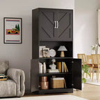 Buffet de cuisine de ferme 69 po | Armoire de rangement autonome avec 4 portes, 2 étagères réglables et support pour micro-ondes pour salle à manger et salon