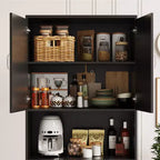 Buffet de cuisine de ferme 69 po | Armoire de rangement autonome avec 4 portes, 2 étagères réglables et support pour micro-ondes pour salle à manger et salon