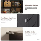 Buffet de cuisine de ferme 69 po | Armoire de rangement autonome avec 4 portes, 2 étagères réglables et support pour micro-ondes pour salle à manger et salon