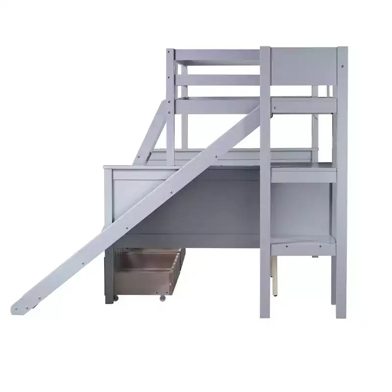 Lit superposé Bellemave double sur grand format avec 2 tiroirs, toboggan, lit superposé en bois d'hévéa avec étagères et échelle, gain de place, sommier tapissier non requis