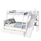 Lit superposé Bellemave double sur grand format avec 2 tiroirs, toboggan, lit superposé en bois d'hévéa avec étagères et échelle, gain de place, sommier tapissier non requis