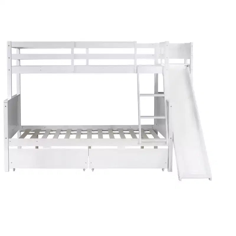 Lit superposé Bellemave double sur grand format avec 2 tiroirs, toboggan, lit superposé en bois d'hévéa avec étagères et échelle, gain de place, sommier tapissier non requis
