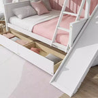 Lit superposé Bellemave double sur grand format avec 2 tiroirs, toboggan, lit superposé en bois d'hévéa avec étagères et échelle, gain de place, sommier tapissier non requis