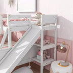 Lit superposé Bellemave double sur grand format avec 2 tiroirs, toboggan, lit superposé en bois d'hévéa avec étagères et échelle, gain de place, sommier tapissier non requis